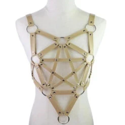 Gothic Faux Leather Pentagram Body Harness EG0203 -EgrilDoll Fashion Outlet Store gothic faux leather pentagram body harness eg0203 nude 472