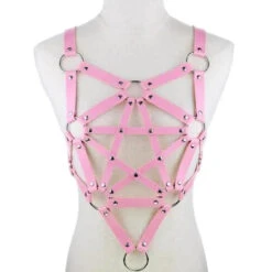 Gothic Faux Leather Pentagram Body Harness EG0203 -EgrilDoll Fashion Outlet Store gothic faux leather pentagram body harness eg0203 pink 634