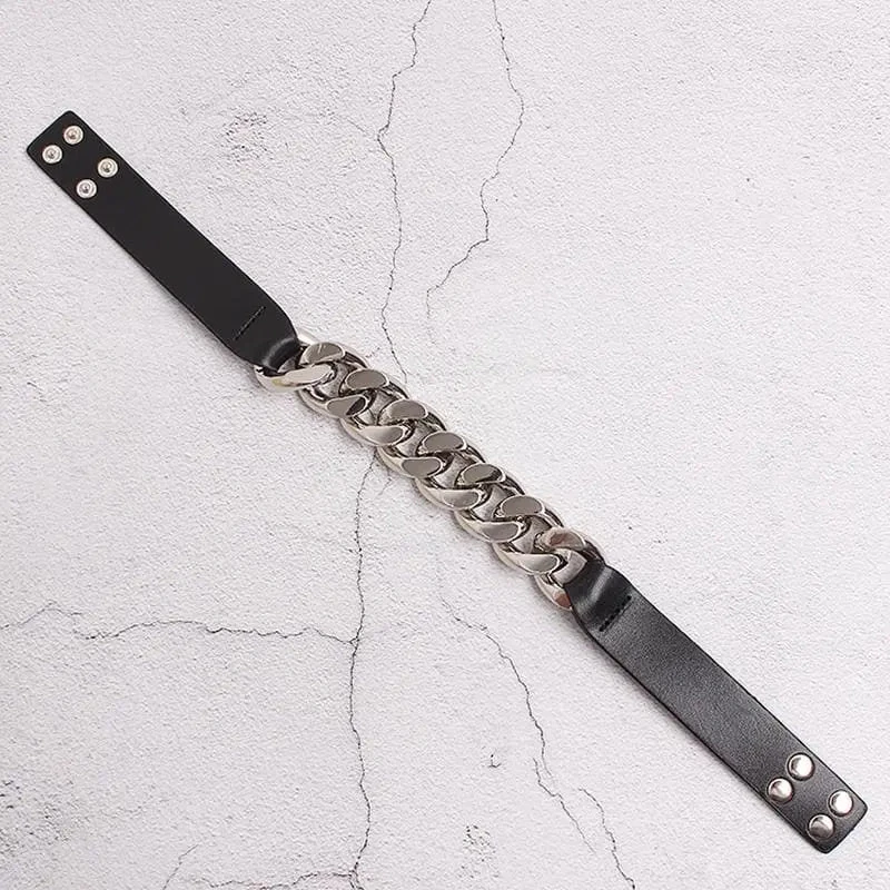 Gothic Faux Leather Thick Chain Choker Necklace EG0206 3 Gothic Faux Leather Thick Chain Choker Necklace EG0206 - Image 3