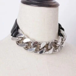 Gothic Faux Leather Thick Chain Choker Necklace EG0206