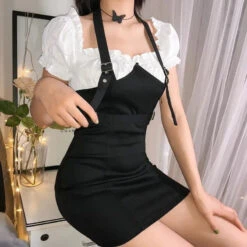 Gothic Faux Two-Piece White Ruffle Top And Underbust Skirt Set EG0209 -EgrilDoll Fashion Outlet Store gothic faux two piece white ruffle top and underbust skirt set eg0209 321