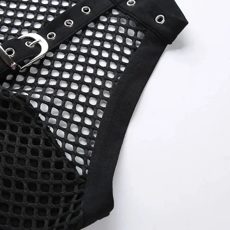 Gothic Fishnet Choker Collar Tank Top EG341 5 Gothic Fishnet Choker Collar Tank Top EG341 - Image 5