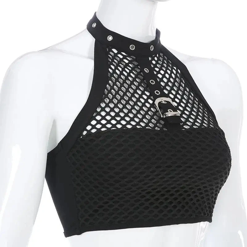 Gothic Fishnet Choker Collar Tank Top EG341 2 Gothic Fishnet Choker Collar Tank Top EG341 - Image 2