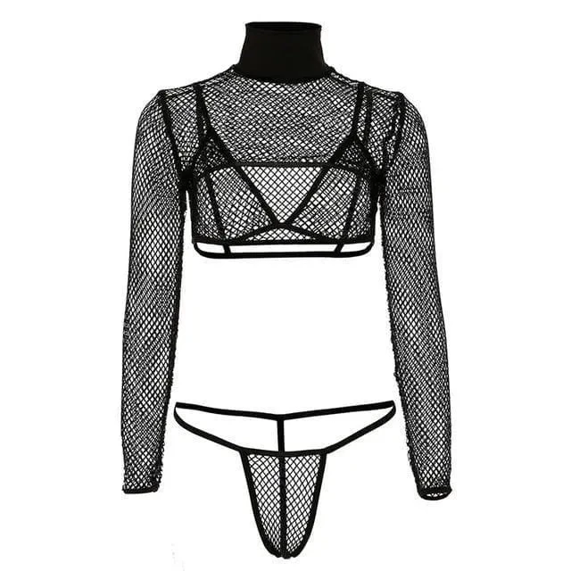 Gothic Fishnet Mesh Bolero Bra Top And Thong Set EG159 2 Gothic Fishnet Mesh Bolero Bra Top And Thong Set EG159 - Image 2