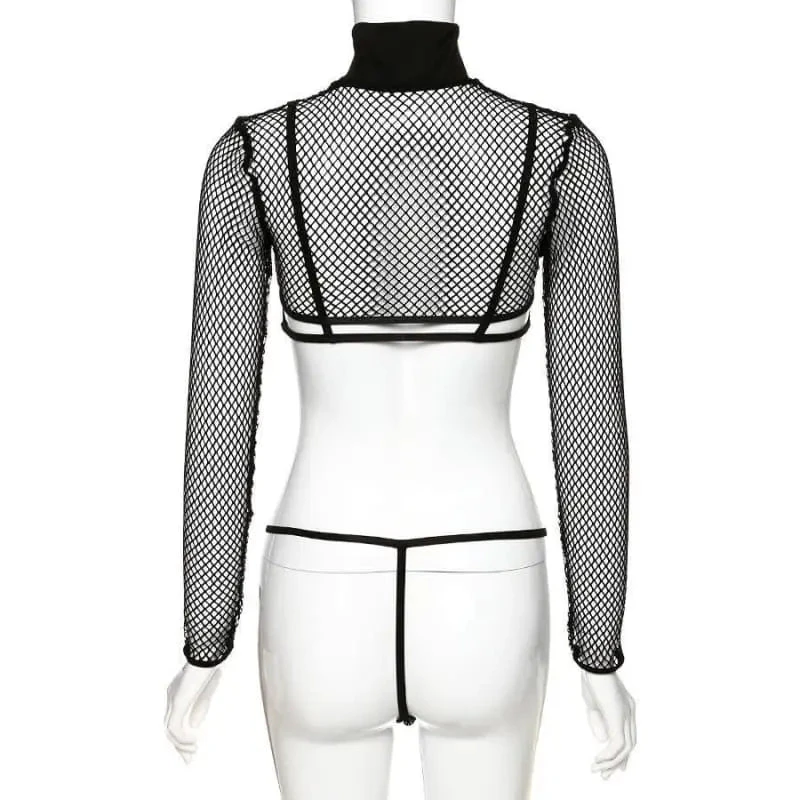 Gothic Fishnet Mesh Bolero Bra Top And Thong Set EG159 4 Gothic Fishnet Mesh Bolero Bra Top And Thong Set EG159 - Image 4