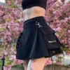 Gothic Grommet Strap Patchwork Pocket Mini Skirt EG104