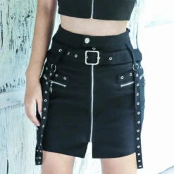 Gothic Grommet Straps Zip Up Pencil Mini Skirt EG0231