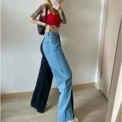 Gothic Grunge Black Blue Parchwork Jeans Pants EG17041 -EgrilDoll Fashion Outlet Store gothic grunge black blue parchwork jeans pants eg17041 378