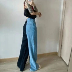 Gothic Grunge Black Blue Parchwork Jeans Pants EG17041 -EgrilDoll Fashion Outlet Store gothic grunge black blue parchwork jeans pants eg17041 438