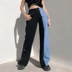 Gothic Grunge Black Blue Parchwork Jeans Pants EG17041 -EgrilDoll Fashion Outlet Store gothic grunge black blue parchwork jeans pants eg17041 536