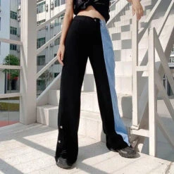 Gothic Grunge Black Blue Parchwork Jeans Pants EG17041 -EgrilDoll Fashion Outlet Store gothic grunge black blue parchwork jeans pants eg17041 554