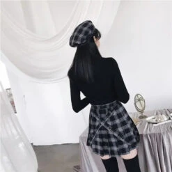 Gothic Grunge Black Gray Plaid Pleated Skirt EG276 -EgrilDoll Fashion Outlet Store gothic grunge black gray plaid pleated skirt eg276 337