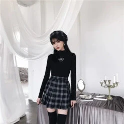 Gothic Grunge Black Gray Plaid Pleated Skirt EG276 -EgrilDoll Fashion Outlet Store gothic grunge black gray plaid pleated skirt eg276 563