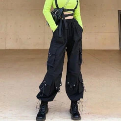Gothic Grunge Black Loose Cargo Pants EG367