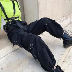 Gothic Grunge Black Loose Cargo Pants EG367 -EgrilDoll Fashion Outlet Store gothic grunge black loose cargo pants eg367 868