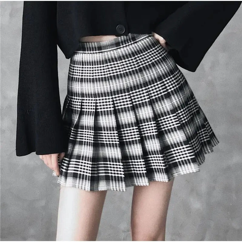 Gothic Grunge Black & White Plaid Pleated Mini Skirt (Available In Plus Size) EG0234 1 Gothic Grunge Black & White Plaid Pleated Mini Skirt (Available In Plus Size) EG0234