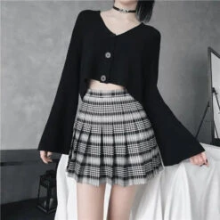 Gothic Grunge Black & White Plaid Pleated Mini Skirt (Available In Plus Size) EG0234 10 Gothic Grunge Black & White Plaid Pleated Mini Skirt (Available In Plus Size) EG0234 -EgrilDoll Fashion Outlet Store gothic grunge black white plaid pleated mini skirt available in plus size eg0234 432