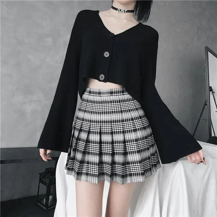 Gothic Grunge Black & White Plaid Pleated Mini Skirt (Available In Plus Size) EG0234 5 Gothic Grunge Black & White Plaid Pleated Mini Skirt (Available In Plus Size) EG0234 - Image 5