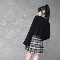 Gothic Grunge Black & White Plaid Pleated Mini Skirt (Available In Plus Size) EG0234 11 Gothic Grunge Black & White Plaid Pleated Mini Skirt (Available In Plus Size) EG0234 -EgrilDoll Fashion Outlet Store gothic grunge black white plaid pleated mini skirt available in plus size eg0234 582