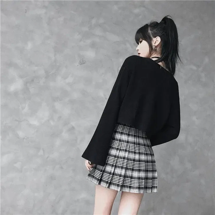 Gothic Grunge Black & White Plaid Pleated Mini Skirt (Available In Plus Size) EG0234 6 Gothic Grunge Black & White Plaid Pleated Mini Skirt (Available In Plus Size) EG0234 - Image 6