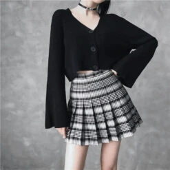 Gothic Grunge Black & White Plaid Pleated Mini Skirt (Available In Plus Size) EG0234 9 Gothic Grunge Black & White Plaid Pleated Mini Skirt (Available In Plus Size) EG0234 -EgrilDoll Fashion Outlet Store gothic grunge black white plaid pleated mini skirt available in plus size eg0234 774