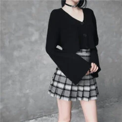 Gothic Grunge Black & White Plaid Pleated Mini Skirt (Available In Plus Size) EG0234 8 Gothic Grunge Black & White Plaid Pleated Mini Skirt (Available In Plus Size) EG0234 -EgrilDoll Fashion Outlet Store gothic grunge black white plaid pleated mini skirt available in plus size eg0234 996