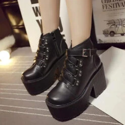 Gothic Grunge Buckle Ankle Platform Boots EG0243 -EgrilDoll Fashion Outlet Store gothic grunge buckle ankle platform boots eg0243 511