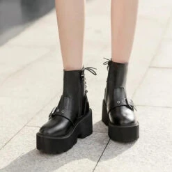 Gothic Grunge Buckle Front Lace Up Back Platform Boots EG0244 -EgrilDoll Fashion Outlet Store gothic grunge buckle front lace up back platform boots eg0244 911