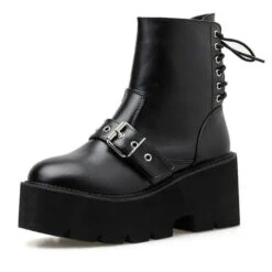 Gothic Grunge Buckle Front Lace Up Back Platform Boots EG0244