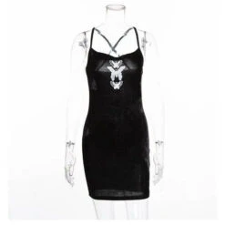 Gothic Grunge Butterfly Embroidery Velvet Sling Strap Mini Dress EG0246