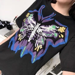 Gothic Grunge Butterfly Print Oversized Shirt Top EG362 -EgrilDoll Fashion Outlet Store gothic grunge butterfly print oversized shirt top eg362 t 552