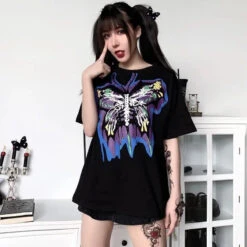 Gothic Grunge Butterfly Print Oversized Shirt Top EG362 -EgrilDoll Fashion Outlet Store gothic grunge butterfly print oversized shirt top eg362 t 813
