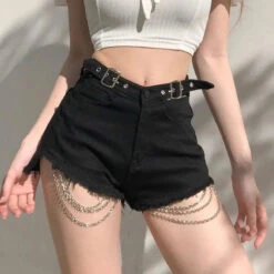 Gothic Grunge Chain Patchwork High Waist Shorts EG0254