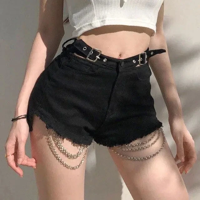 Gothic Grunge Chain Patchwork High Waist Shorts EG0254 2 Gothic Grunge Chain Patchwork High Waist Shorts EG0254 - Image 2