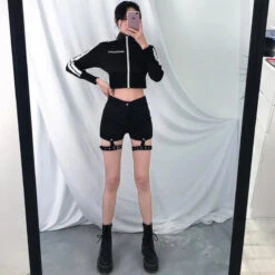 Gothic Grunge Detachable Leg Straps High Waisted Shorts EG050 -EgrilDoll Fashion Outlet Store gothic grunge detachable leg straps high waisted shorts eg050 557
