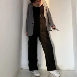 Gothic Grunge Double Belt High Waist Pants EG0269 -EgrilDoll Fashion Outlet Store gothic grunge double belt high waist pants eg0269 844