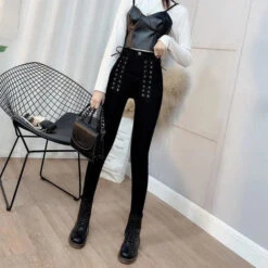 Gothic Grunge Double Lace Up Skinny Pants EG071 -EgrilDoll Fashion Outlet Store gothic grunge double lace up skinny pants eg071 pant 210