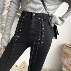 Gothic Grunge Double Lace Up Skinny Pants EG071 -EgrilDoll Fashion Outlet Store gothic grunge double lace up skinny pants eg071 pant 264