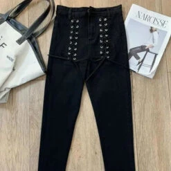 Gothic Grunge Double Lace Up Skinny Pants EG071 -EgrilDoll Fashion Outlet Store gothic grunge double lace up skinny pants eg071 pant 782