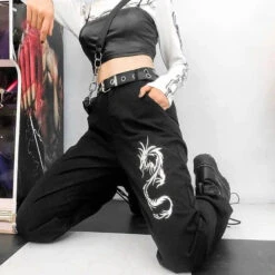 Gothic Grunge Dragon Embroidery Jogger Pants EG293
