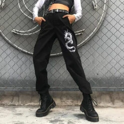 Gothic Grunge Dragon Embroidery Jogger Pants EG293 -EgrilDoll Fashion Outlet Store gothic grunge dragon embroidery jogger pants eg293 pant 954