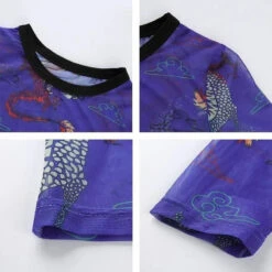 Gothic Grunge Dragon Print Blue Mesh Top EG0281 -EgrilDoll Fashion Outlet Store gothic grunge dragon print blue mesh top eg0281 253