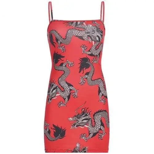 Gothic Grunge Dragon Print Red Bodycon Dress EG0284 6 Gothic Grunge Dragon Print Red Bodycon Dress EG0284 - Image 6