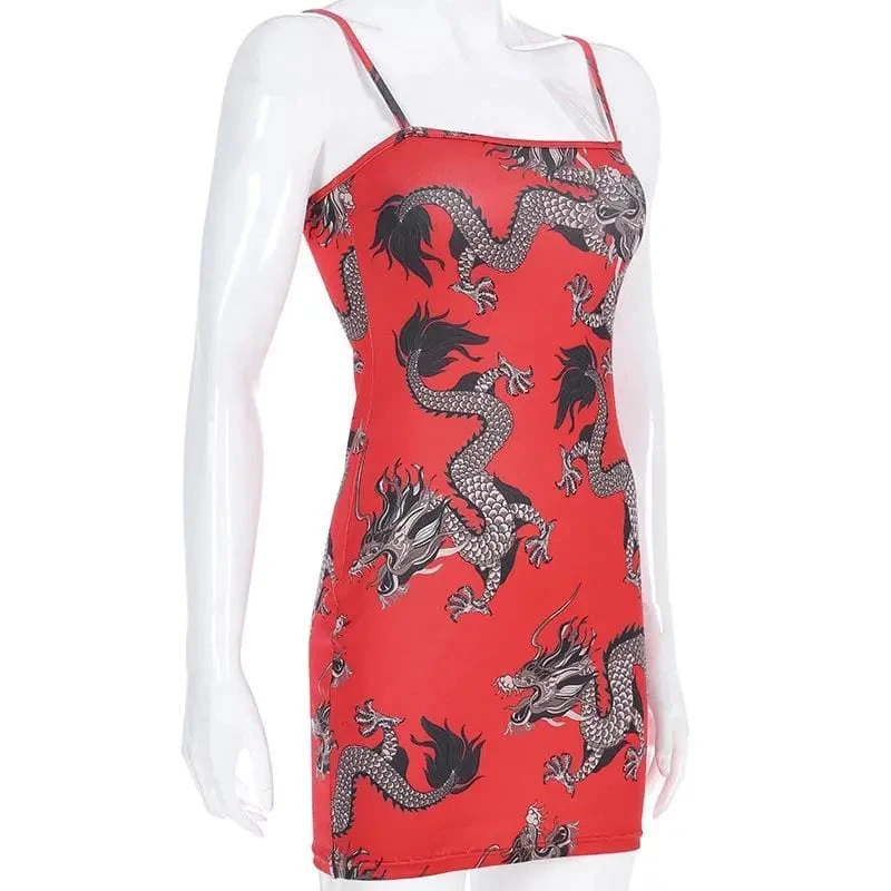 Gothic Grunge Dragon Print Red Bodycon Dress EG0284 8 Gothic Grunge Dragon Print Red Bodycon Dress EG0284 - Image 8