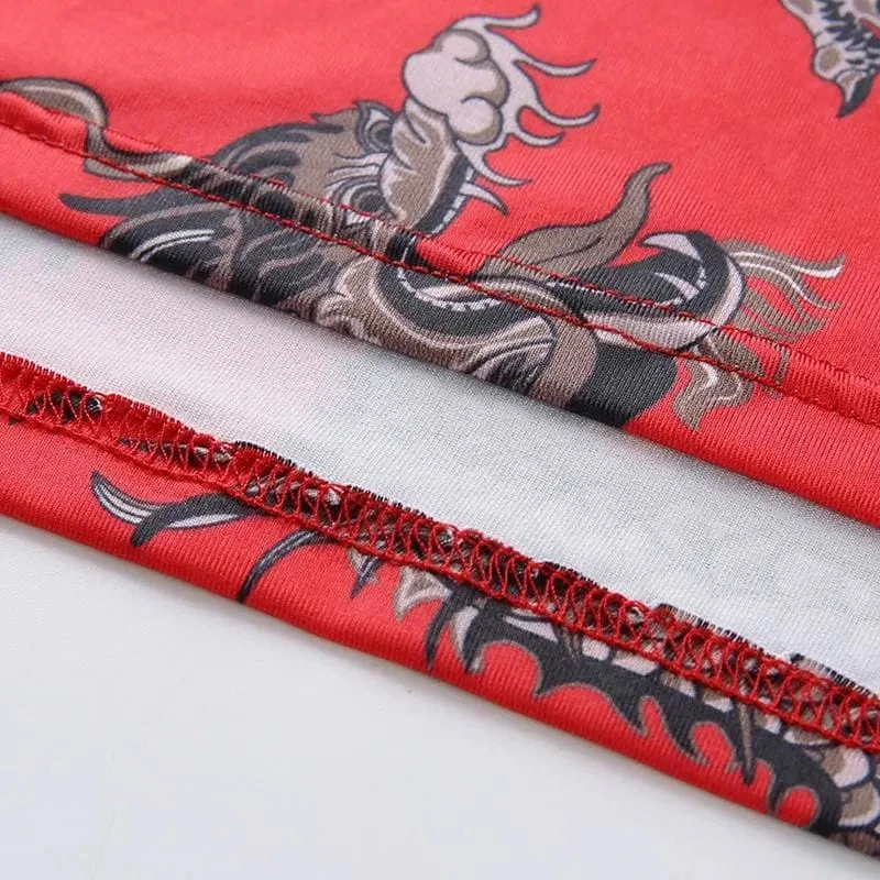 Gothic Grunge Dragon Print Red Bodycon Dress EG0284 14 Gothic Grunge Dragon Print Red Bodycon Dress EG0284 - Image 14