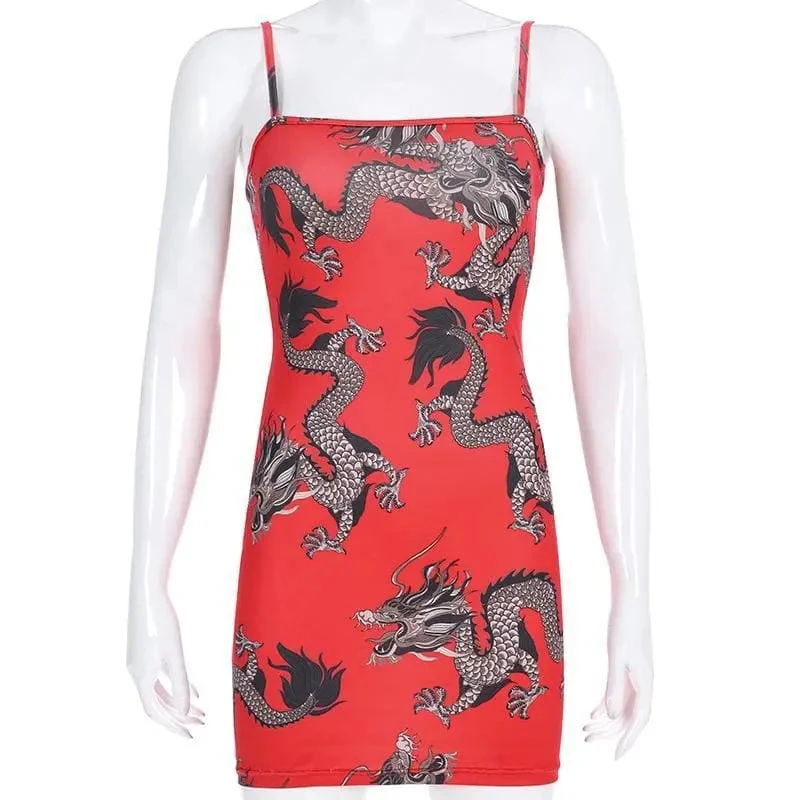 Gothic Grunge Dragon Print Red Bodycon Dress EG0284 7 Gothic Grunge Dragon Print Red Bodycon Dress EG0284 - Image 7