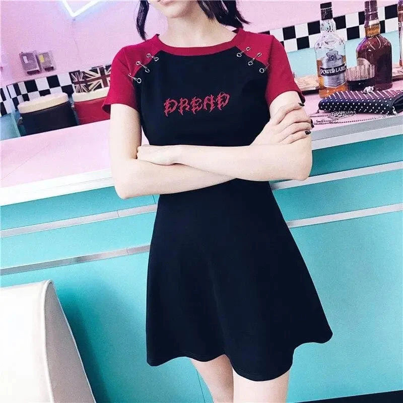 Gothic Grunge DREAD Black Red Raglan Mini Dress EG0289 3 Gothic Grunge DREAD Black Red Raglan Mini Dress EG0289 - Image 3