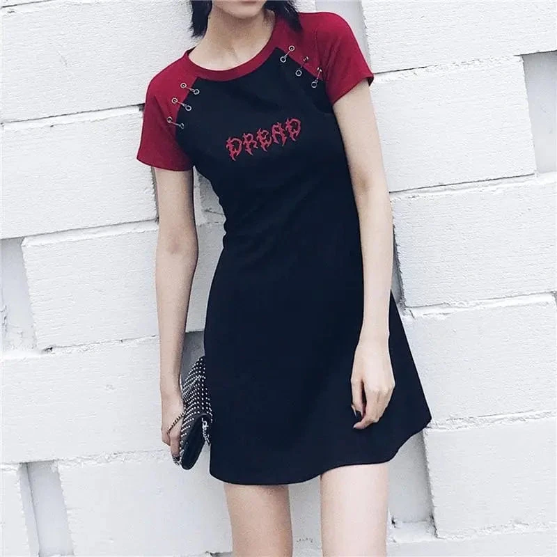 Gothic Grunge DREAD Black Red Raglan Mini Dress EG0289 1 Gothic Grunge DREAD Black Red Raglan Mini Dress EG0289