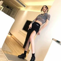 Gothic Grunge High Slit Irregular Bodycon Skirt EG231 -EgrilDoll Fashion Outlet Store gothic grunge high slit irregular bodycon skirt eg231 565