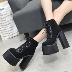 Gothic Grunge Lace Up Ankle Platform Boots EG313